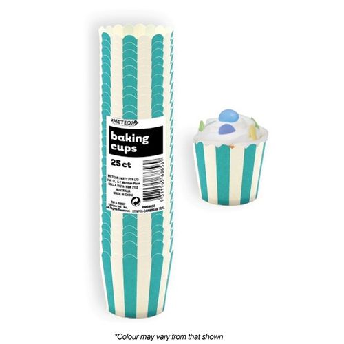 BAKING CUPS | STRIPES | CARIBBEAN TEAL | 25 PACK