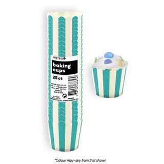 BAKING CUPS | STRIPES | CARIBBEAN TEAL | 25 PACK