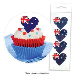 CAKE CRAFT | AUSTRALIAN FLAG HEART | WAFER TOPPERS | PACKET OF 16