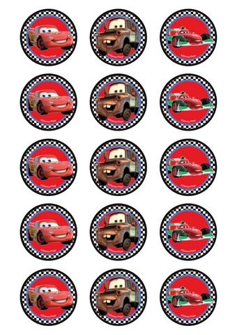 DISNEY CARS - 2 INCH/5CM CUPCAKE IMAGE SHEET - 15 PER SHEET