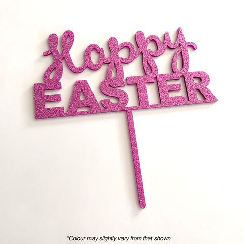 HAPPY EASTER PINK GLITTER ACRYLIC CAKE TOPPER