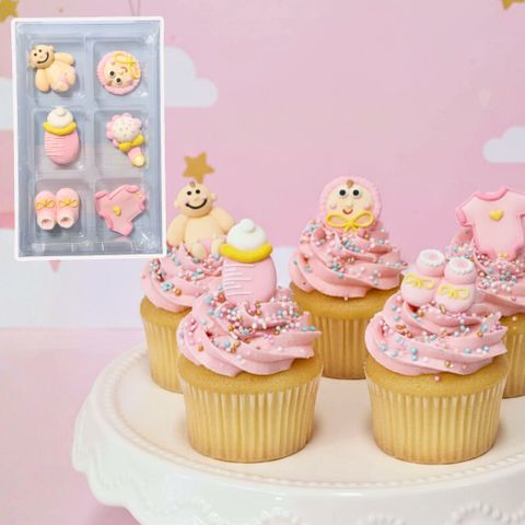 CHRISTENING ASSORTMENT BABY PINK | SUGAR DECORATIONS | 6 PIECE PACK - BB 30/03/26