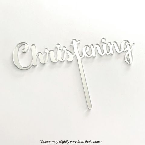 CHRISTENING SILVER MIRROR ACRYLIC CAKE TOPPER