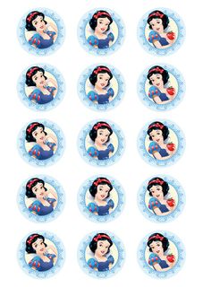 DISNEY PRINCESS - SNOW WHITE 2 INCH/5CM CUPCAKE IMAGE SHEET - 15 PER SHEET