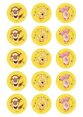 WINNIE THE POOH - TIGGER, POOH, PIGLET- 2 INCH/5CM CUPCAKE IMAGE SHEET - 15 PER SHEET