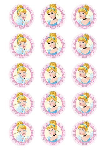 DISNEY PRINCESS - CINDERELLA 2 INCH/5CM CUPCAKE IMAGE SHEET - 15 PER SHEET