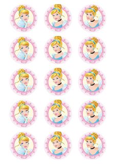 DISNEY PRINCESS - CINDERELLA 2 INCH/5CM CUPCAKE IMAGE SHEET - 15 PER SHEET