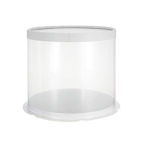 CLEAR TUBE CAKE BOX | 8X8X8 INCH | WHITE LID & BASE