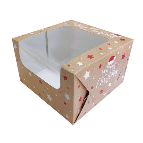 8X8X5 INCH MERRY CHRISTMAS CAKE BOX | SIDE/TOP WINDOW | PE COATED MILK CARTON