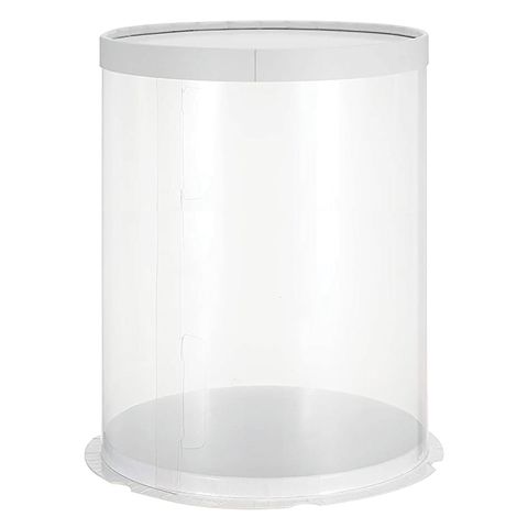 CLEAR TUBE CAKE BOX | 8X8X12 INCH | WHITE LID & BASE