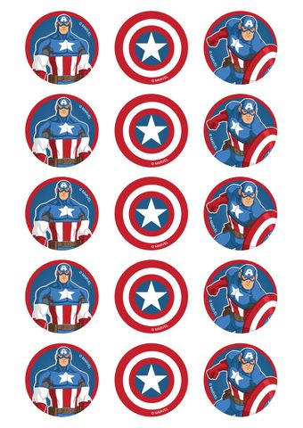 CAPTAIN AMERICA - 2 INCH/5CM CUPCAKE IMAGE SHEET - 15 PER SHEET