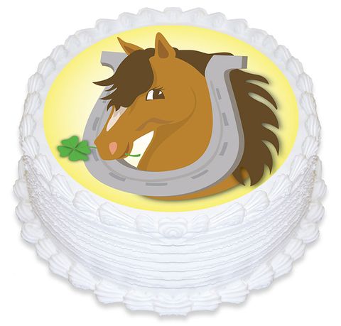 HORSE & CLOVER ROUND EDIBLE ICING IMAGE - 6.3 INCH / 16CM