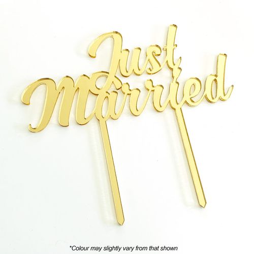 JUST MARRIED GOLD MIRROR ACRYLIC CAKE TOPPER