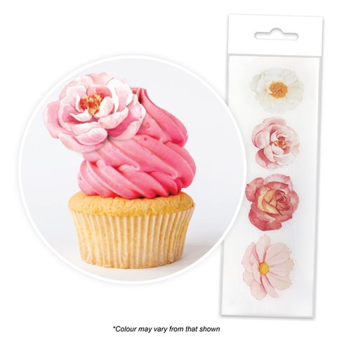 CAKE CRAFT | ASSORTED FLOWERS | WAFER TOPPERS | PACKET OF 16 - BB 01/25