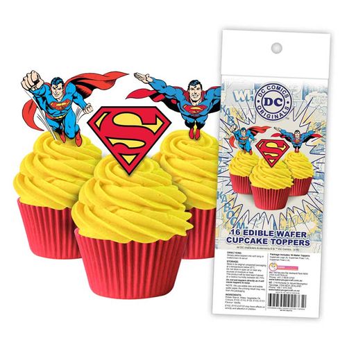 SUPERMAN - EDIBLE WAFER CUPCAKE TOPPERS - 16 PIECE PACK - BB 06/26