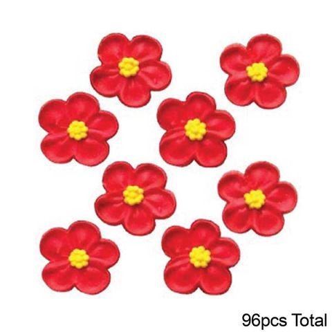 LARGE 5 PETAL SUGAR FLOWERS RED | BOX OF 96