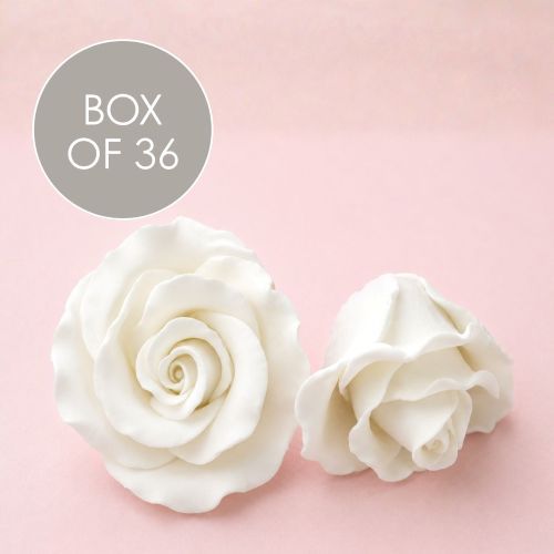 MEDIUM ROSE WHITE  SUGAR FLOWERS | BOX OF 36