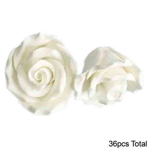 MEDIUM ROSE WHITE  SUGAR FLOWERS | BOX OF 36