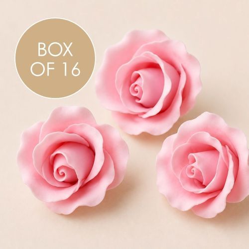 SINGLE ROSE MEDIUM PINK | SUGAR FLOWERS | BOX OF 16