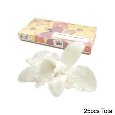 CATTLEYA ORCHID WHITE SMALL | SUGAR FLOWERS | BOX OF 25 - BB 12/25