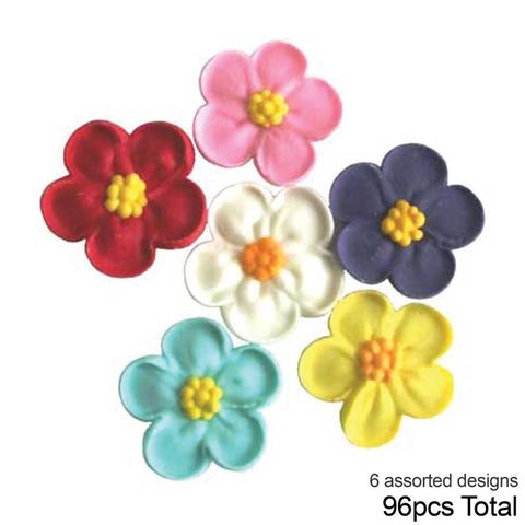 LARGE 5 PETAL SUGAR FLOWERS ASSORTED | BOX OF 96 - BB 12/24