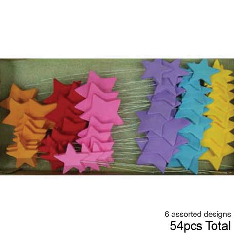 BRIGHT STARS  ON WIRE  BOX | SUGAR DECORATIONS | BOX OF 54 - BB 12/24