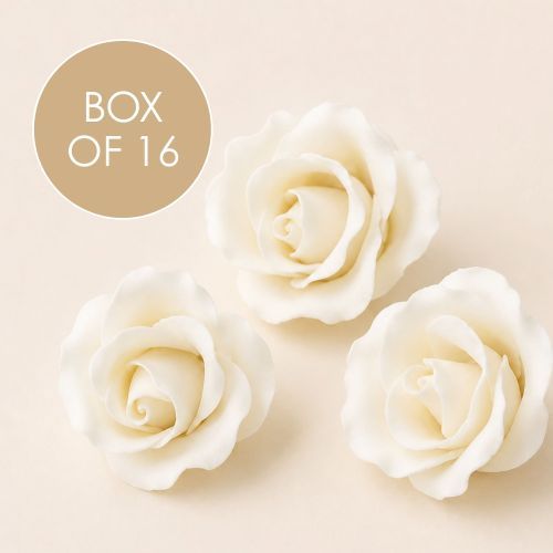 SINGLE ROSE MEDIUM WHITE | SUGAR FLOWERS | BOX OF 16