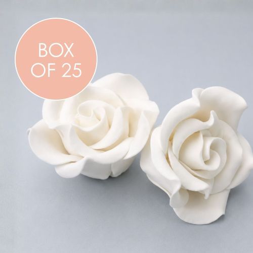 LARGE CLASSIC ROSE WHITE | SUGAR FLOWERS | BOX OF 25