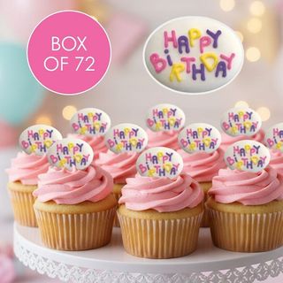 HAPPY BIRTHDAY PLACARDS PINK | SUGAR DECORATIONS | BOX OF 72