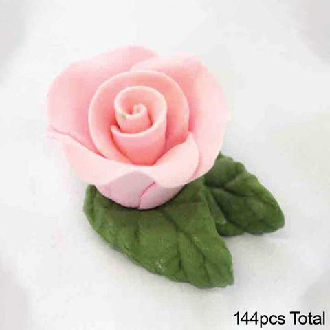 TINY PINK ROSE AND LEAF | SUGAR FLOWERS | BOX OF 144 - BB 12/24