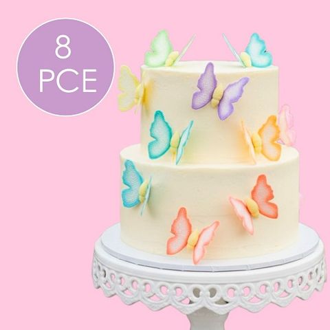 BUTTERFLY MEDIUM COLOURED | SUGAR DECORATIONS | BOX OF 8 - BB 31/12/26