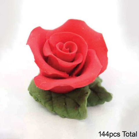 TINY RED ROSE AND LEAF | SUGAR FLOWERS | BOX OF 144 - BB 12/25