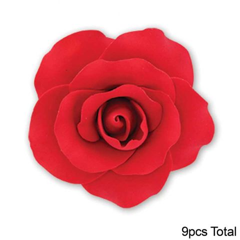 SINGLE ROSE LARGE RED | SUGAR FLOWERS | BOX OF 9