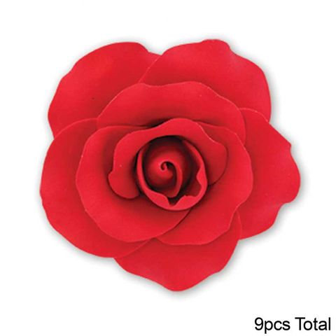 SINGLE ROSE LARGE RED | SUGAR FLOWERS | BOX OF 9 - BB 12/25
