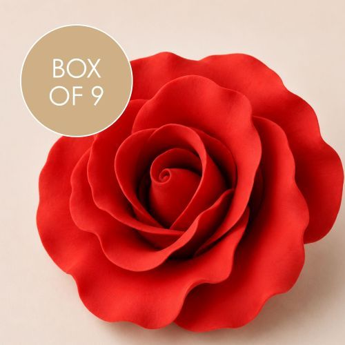 SINGLE ROSE LARGE RED | SUGAR FLOWERS | BOX OF 9