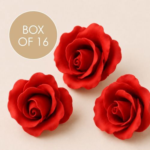 SINGLE ROSE MEDIUM RED | SUGAR FLOWERS | BOX OF 16