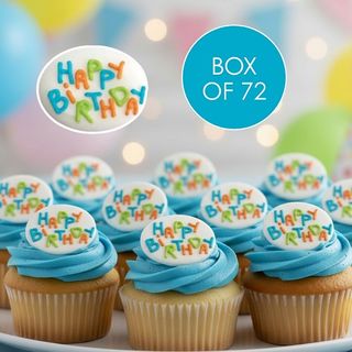 HAPPY BIRTHDAY PLACARDS BLUE | SUGAR DECORATIONS | BOX OF 72
