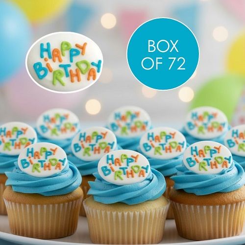 HAPPY BIRTHDAY PLACARDS BLUE | SUGAR DECORATIONS | BOX OF 72