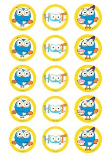 HOOT 2 INCH/5CM CUPCAKE IMAGE SHEET - 15 PER SHEET