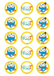 HOOT 2 INCH/5CM CUPCAKE IMAGE SHEET - 15 PER SHEET