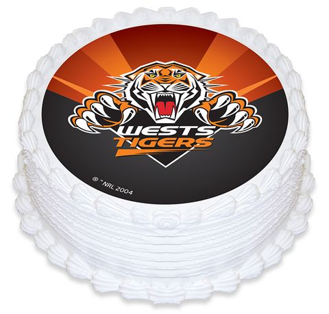 NRL WESTS TIGERS ROUND EDIBLE ICING IMAGE - 6.3 INCH / 16CM