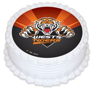 NRL WESTS TIGERS ROUND EDIBLE ICING IMAGE - 6.3 INCH / 16CM