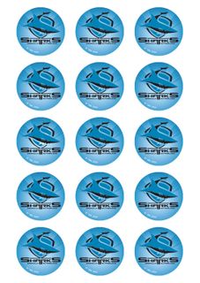 NRL CRONULLA SHARKS 2 INCH/5CM CUPCAKE IMAGE SHEET - 15 PER SHEET