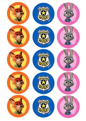 ZOOTOPIA 2 INCH/5CM CUPCAKE IMAGE SHEET - 15 PER SHEET