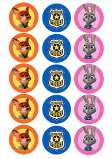 ZOOTOPIA 2 INCH/5CM CUPCAKE IMAGE SHEET - 15 PER SHEET