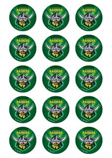 NRL CANBERRA RAIDERS 2 INCH/5CM CUPCAKE IMAGE SHEET - 15 PER SHEET