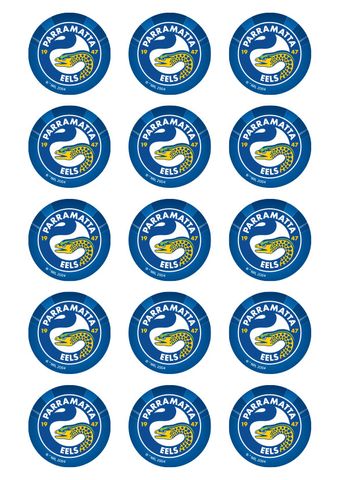 NRL PARRAMATTA EELS 2 INCH/5CM CUPCAKE IMAGE SHEET - 15 PER SHEET