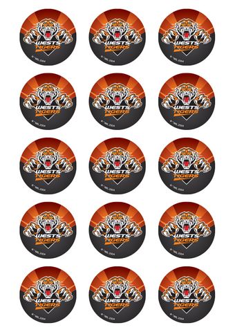 NRL WESTS TIGERS 2 INCH/5CM CUPCAKE IMAGE SHEET - 15 PER SHEET