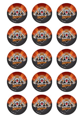 NRL WESTS TIGERS 2 INCH/5CM CUPCAKE IMAGE SHEET - 15 PER SHEET