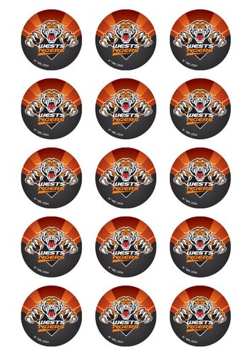 NRL WESTS TIGERS 2 INCH/5CM CUPCAKE IMAGE SHEET - 15 PER SHEET